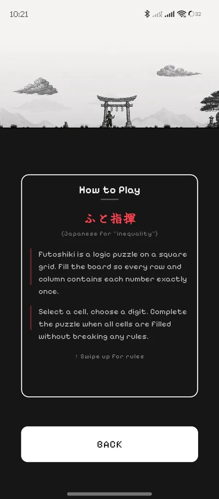Schermata «How to Play» con le regole in inglese: riempire la griglia in modo che ogni numero compaia una sola volta per riga e per colonna, toccando una casella e scegliendo una cifra